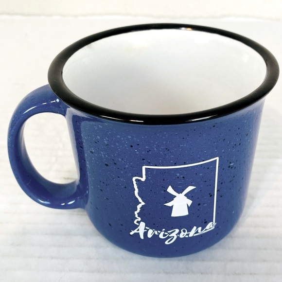 Dutch Bros Coffee Blue Speckled Arizona Outline W/ Windmill Logo Mug 16oz - Picture 3 of 6
